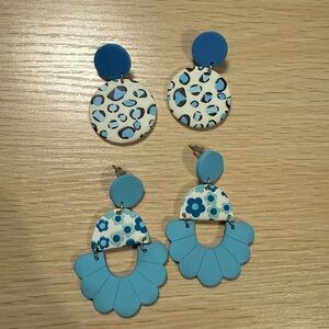 Blue and White Patterned Earrings